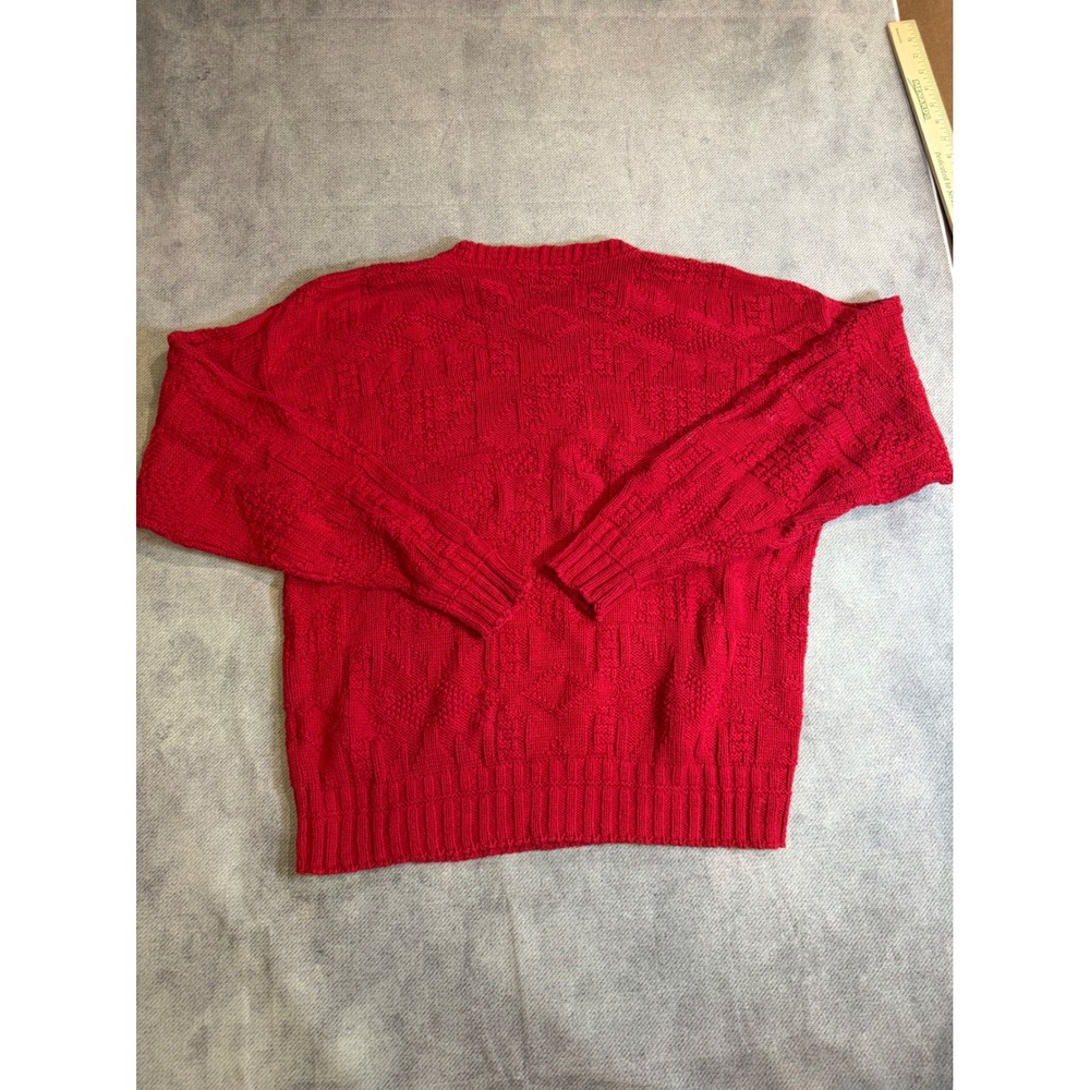 Lake Harmony USA Vintage Red Textured Knit Cotton Crewneck Sweater Mens Large - Picture 6 of 6